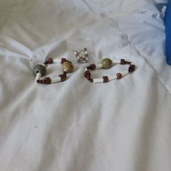  8mm Wooden Beads Bracelet Turquoise Stone Elastic Stretch Bracelet for Women  A-103,Brown Earrings Too 