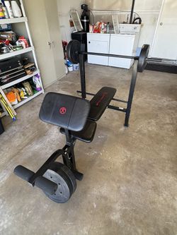 Marcy Pro Home Gym Standard Weight Training Bench with 80 Pound Weight Set - 66 x 32 x 47 inches