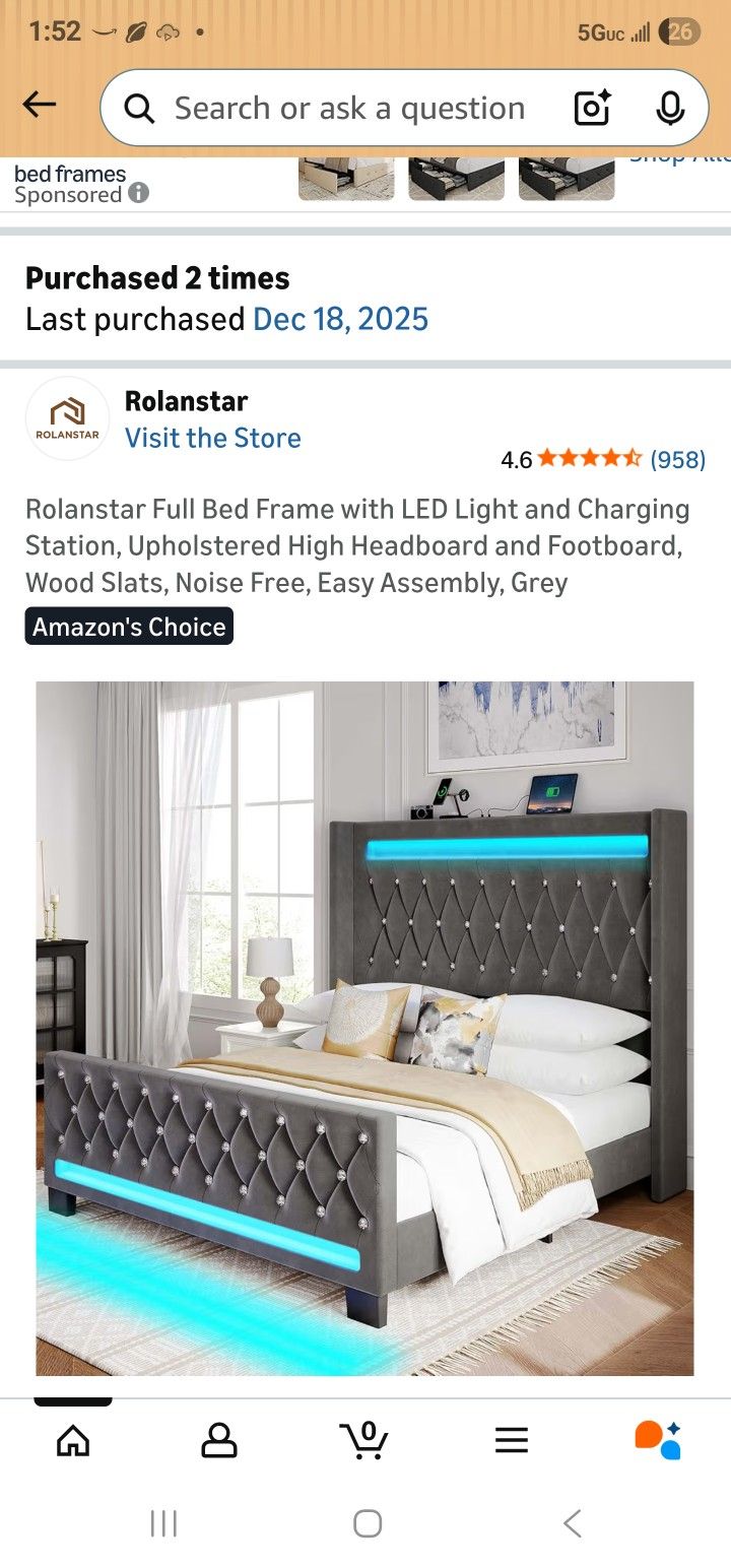 Full Size Bed Frame LED Light Brand New