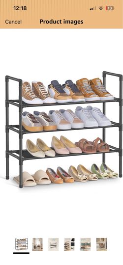 3-Tier Shoe Rack, Shoe Storage for Hallway Closet, Slim and Space-Saving, Metal Frame, Non-Woven Fabric Shelves, Black
