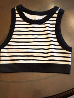 OFFLINE by Aerie Seamless High Neck Sports Bra Medium Support Stripe Crop Top M