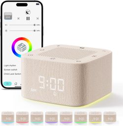 Sound Machine Alarm Clock, 32 Soothing Sounds, 8 Night Light, App Control White Noise Sound Machine with Dimmable Clock, Auto-Off Sleep Timer, Volume 