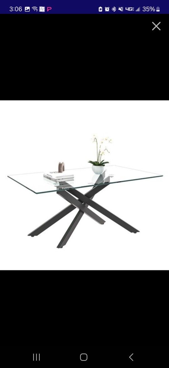 Rectangle Modern Glass Top Coffee Table