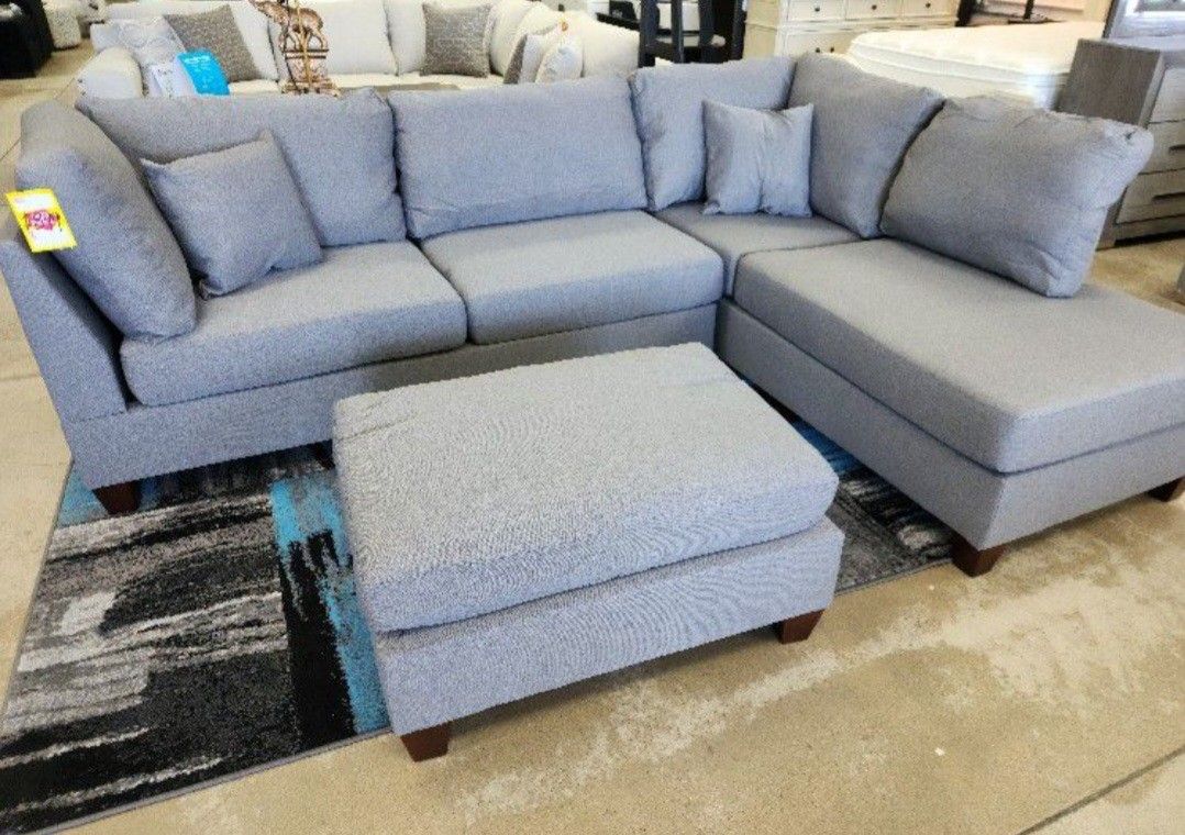 Brand New Grey Sectional + Ottoman (New In Box) 