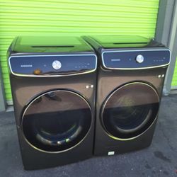 NEW !! SAMSUNG BLACK STEAM 2 IN 1 FLEX FRONT LOAD WASHER AND GAS DRYER SET / SMART / FLEX ZONE 