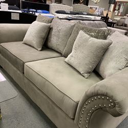 Sofa And Loveseat Grey Velvet 