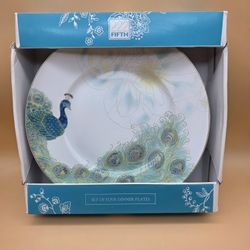 222 FIFTH Lakshmi Peacock Dinner Plate Set Of 4 New 10.75