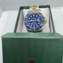 Brand New Blue Face / Blue Bezel / 2 Tone Designer Watch With Box! 