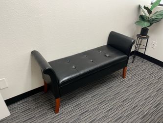 Black Faux Leather Tufted Storage Bench
