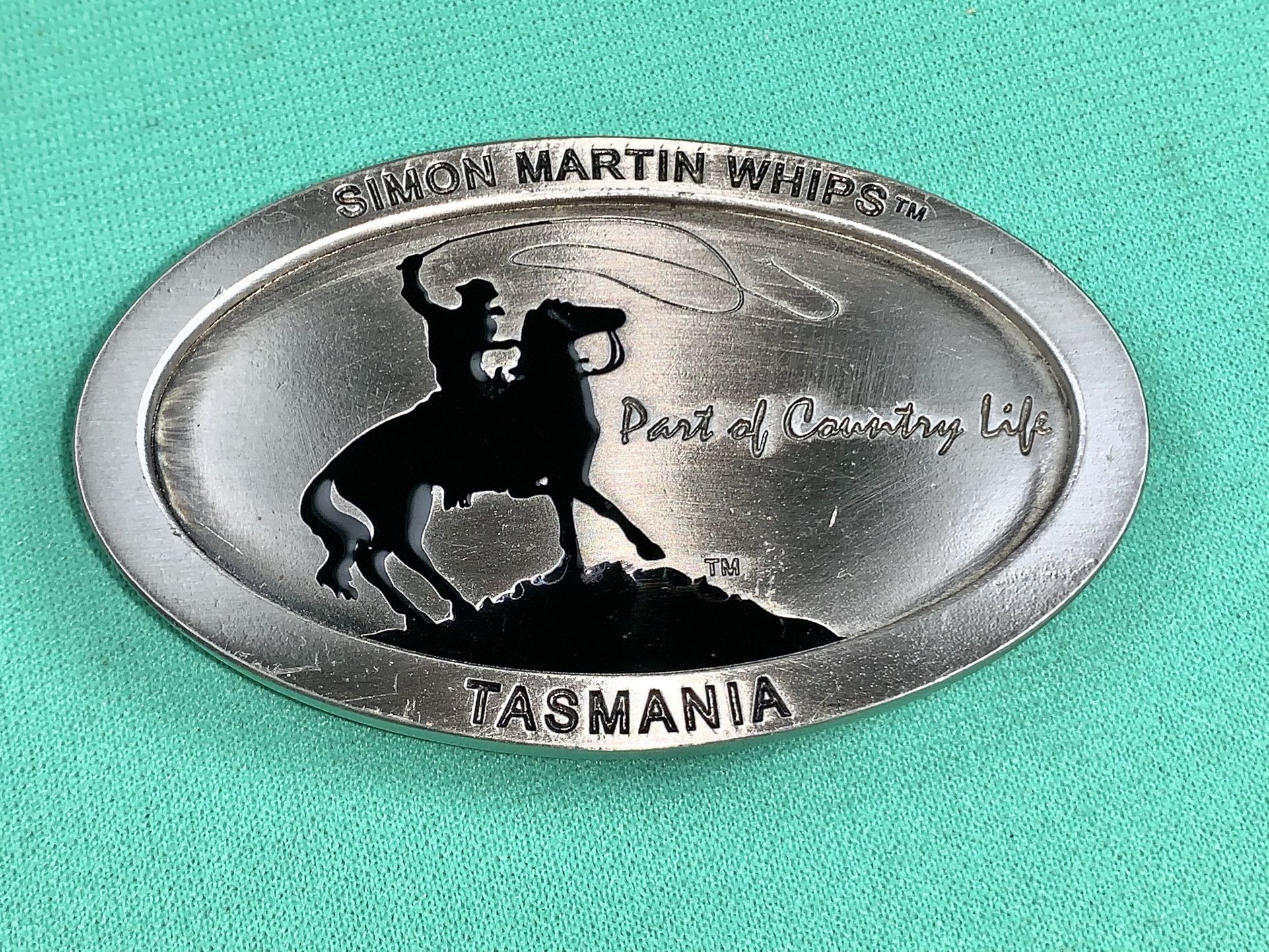 Rodeo Horse Bucking Simon Martin Whips Brand Belt Buckle Tasmania, Australia