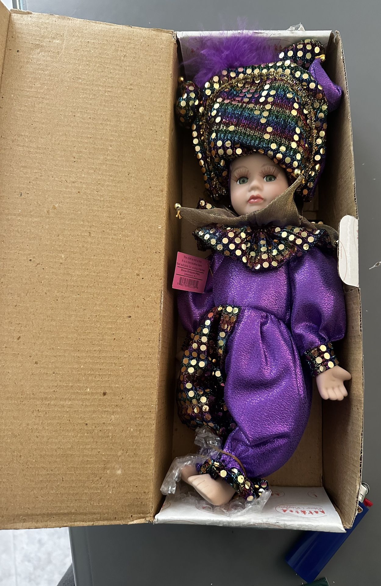 Rare Vtg Show Stoppers Porcelain Jester Doll In Box Dazzle 12”