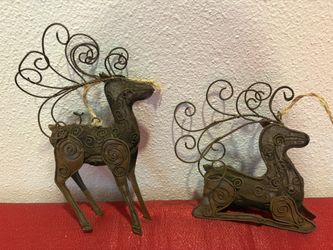 Set of 2 Metal Reindeer Ornaments - woodsy Christmas Holiday Decor Decorations- Simi Valley 