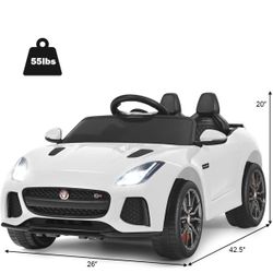  Ride on Car, 12V Licensed Jaguar F-Type SVR Battery Powered Kids' Electric Vehicles w/Remote Control, Front/Rear Lights, MP3/Music/3 Speeds/Spring Su