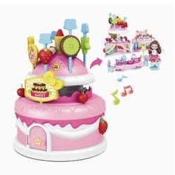 Kaibibi Birthday Cake Toys for Kids Pretend Blow Out Candle Lights, Fun Pretend Play Cake House Set w/ Living Room, Kitchen, 18 Songs, Light, Best Gif
