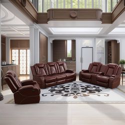 💥FREE DELIVERY💥Brand New POWER, LED, USB  3PC Reclining Sofa Loveseat Chair Set 