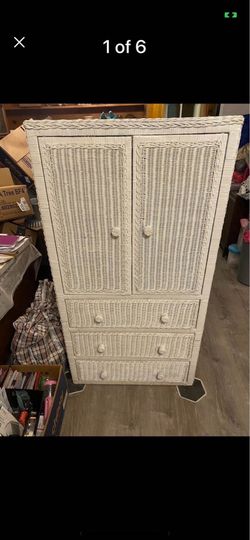 Beautiful Sturdy Vintage Wicker Armoire