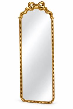 Antique Gold Arched Floor Mirror with Decorative Bow Accent $140