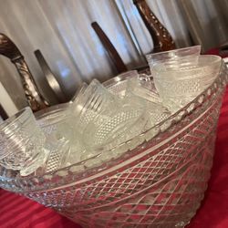 18 Piece Crystal Bowl With Cups Set 