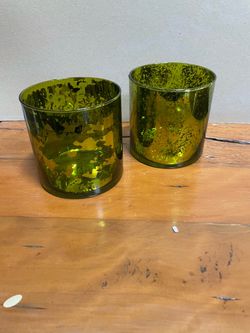 Green Glass Candle Holders Set of 2