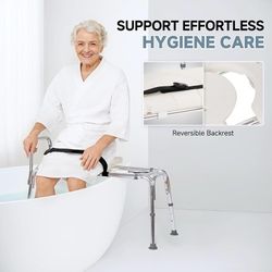 Sliding Bathtub Shower Chair,Tub Transfer Bench,300LBS Capacity Adjustable Bench for Seniors,Non-slip Foot Mats, Cut-out Seat & Safety Belt, Reversibl