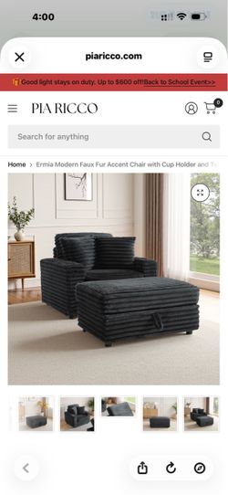 Ermia Modern Faux Fur Accent Chair with Cup Holder and Two Pillows