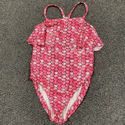 Body Glove girls size 8 pink and white fish scale print one-piece swimsuit