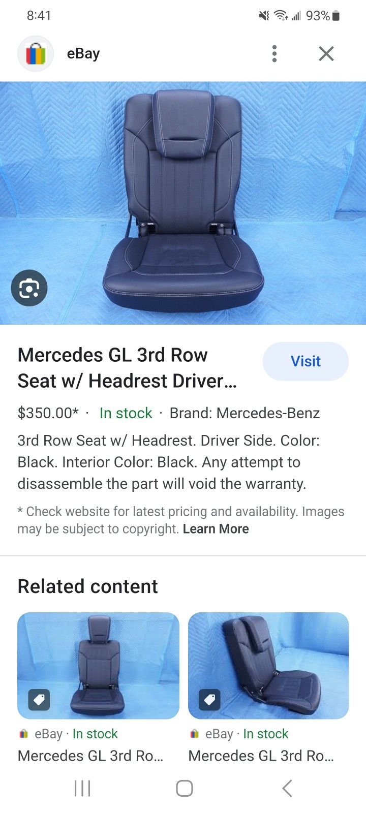 Mercedes Benz GL Leather Headrest x 2