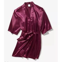 Macys new in a box women’s satin robe in plum color size M