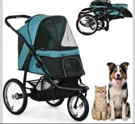 PawHut Pet Stroller for Small & Medium Dogs Foldable, w/Adjustable Canopy, 3 Wheels, Green