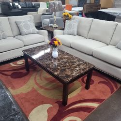 Beige Traditional Sofa And Loveseat