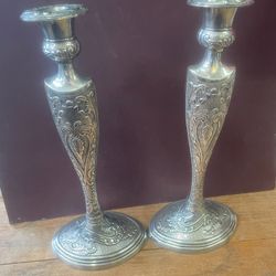 Vintage Tall Ornate Silver Silverplate Candleholders Candlestick Bridgerton Style 