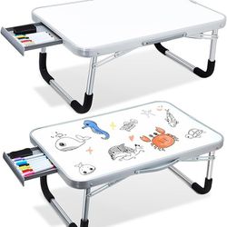 2 Pcs Lap Desk Kids Dry Erase Board for Kids Foldable Study Desk Tray Kid Portable Lap Desk with Drawer Dry Eraser and Markers for Toddler Art Drawing