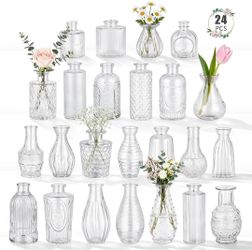 24 Pack Clear Glass Bud Vases – Vintage Mini Flower Vases for Wedding Centerpieces & Home Decor