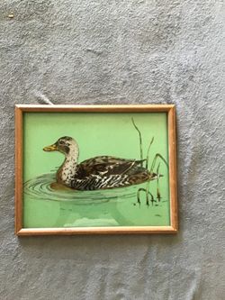 Vintage mallard duck on hand painted reverse glass Appox 14x12