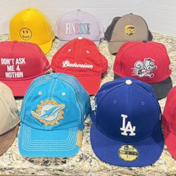 Fitted and snapped back hats between $5 - $10 each