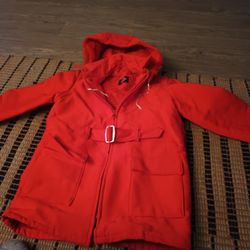 Beautiful Red Jacket Fur Lined Removable Hoodie Waterproof Kids Jacket Size 10/14