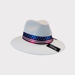 White Panama Hat Beristain size XL Mens & Womens NEW, USA Flag Band, New!
