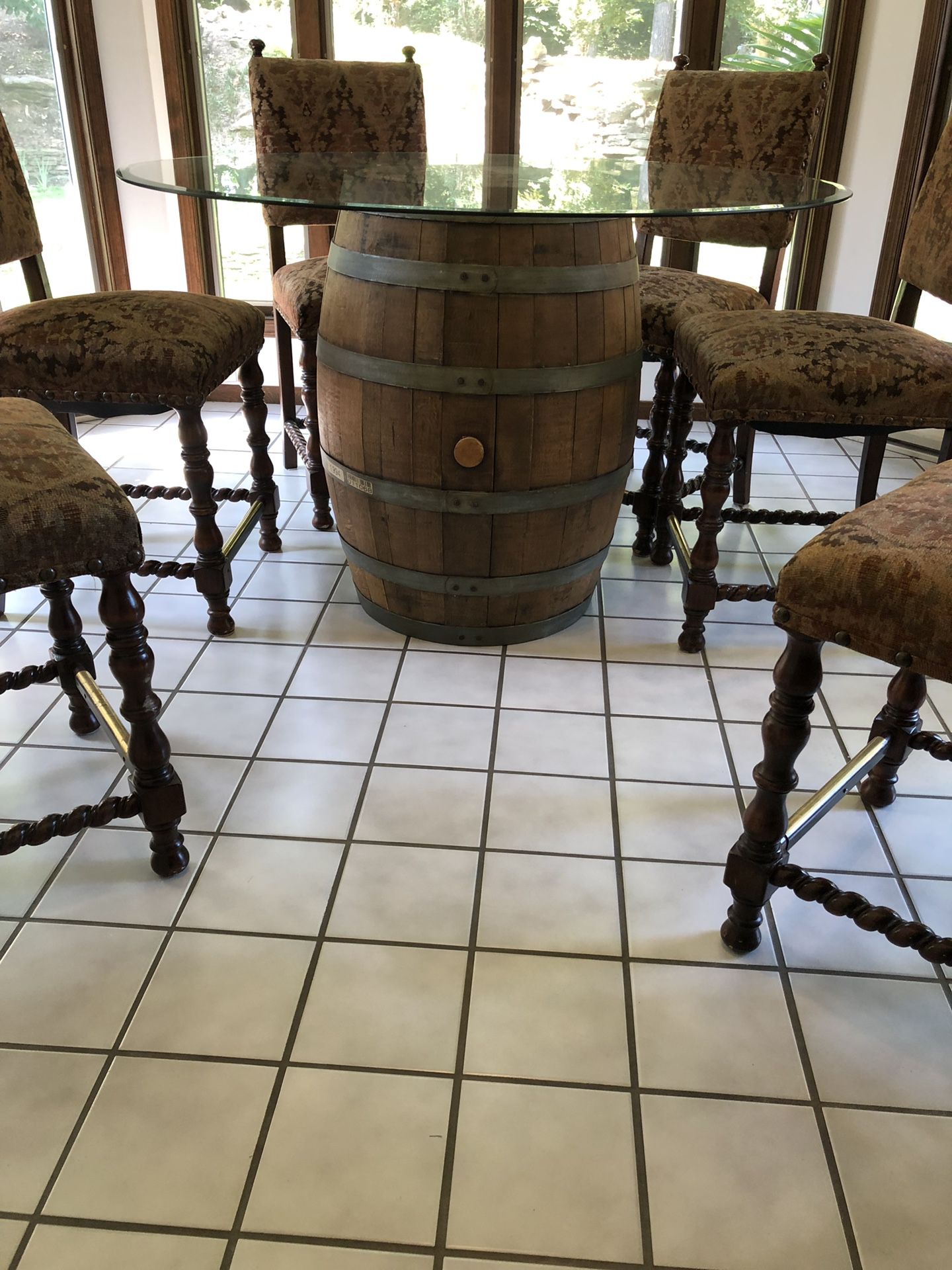 Wine Barrel table and six chairs