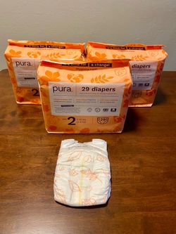 3 Packs of 29 Pura Brand Diapers Size 2