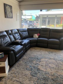 Grey sectional leather recline $40 down