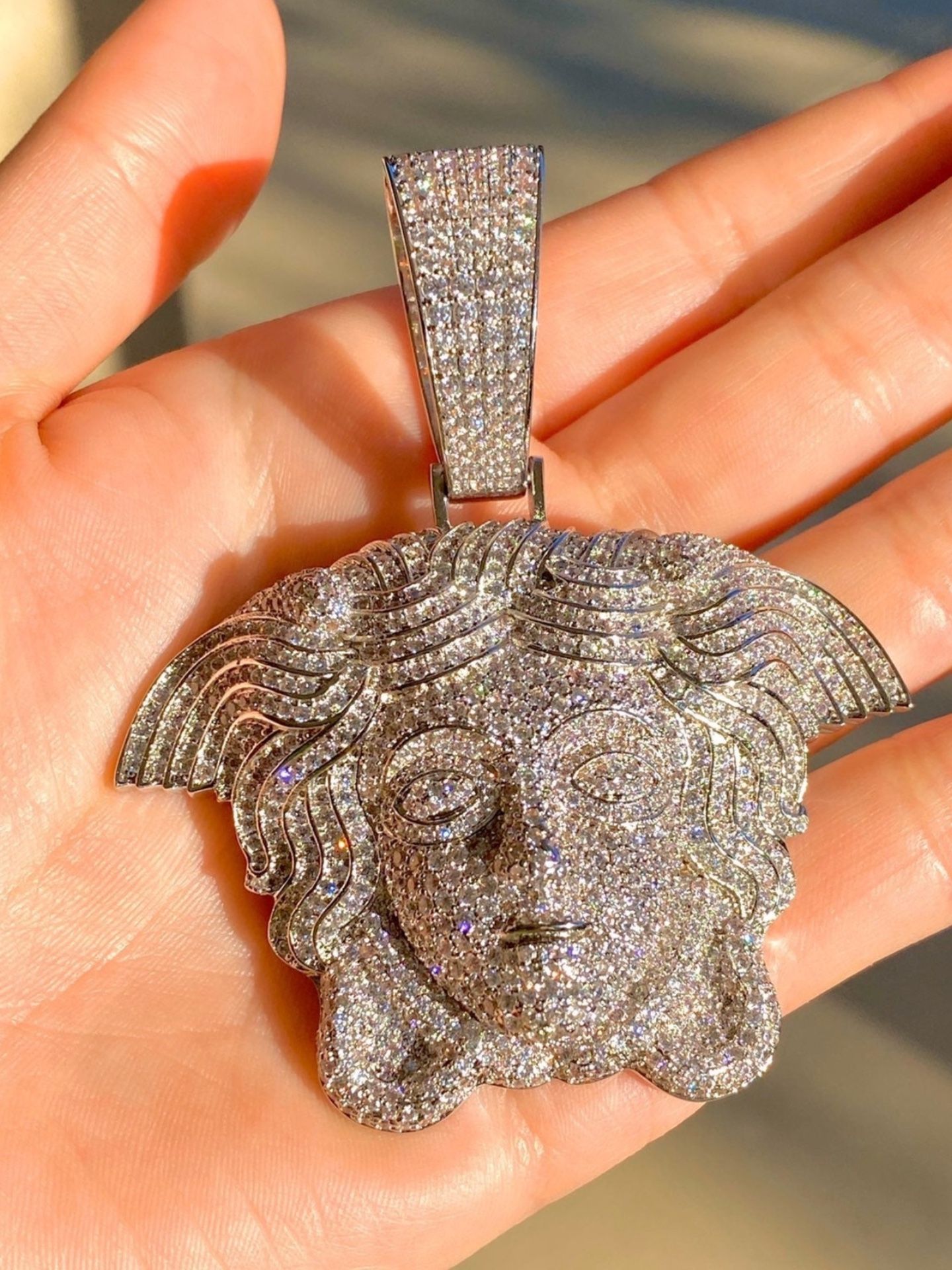 Mens Cz Diamond 💎 Ice Out Famous Medusa 14K White Gold Plated Big Charm Pendant For Upto 20MM Cuban Chain Â