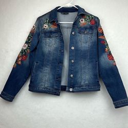 DG2 Diane Gilman Embroidered Denim Jacket Sz Small