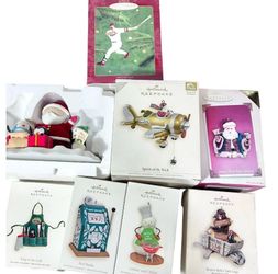 Hallmark Keepsake Ornament Lot 7 BBQ Snowman Airplane Santa Beaver Baseball Slot