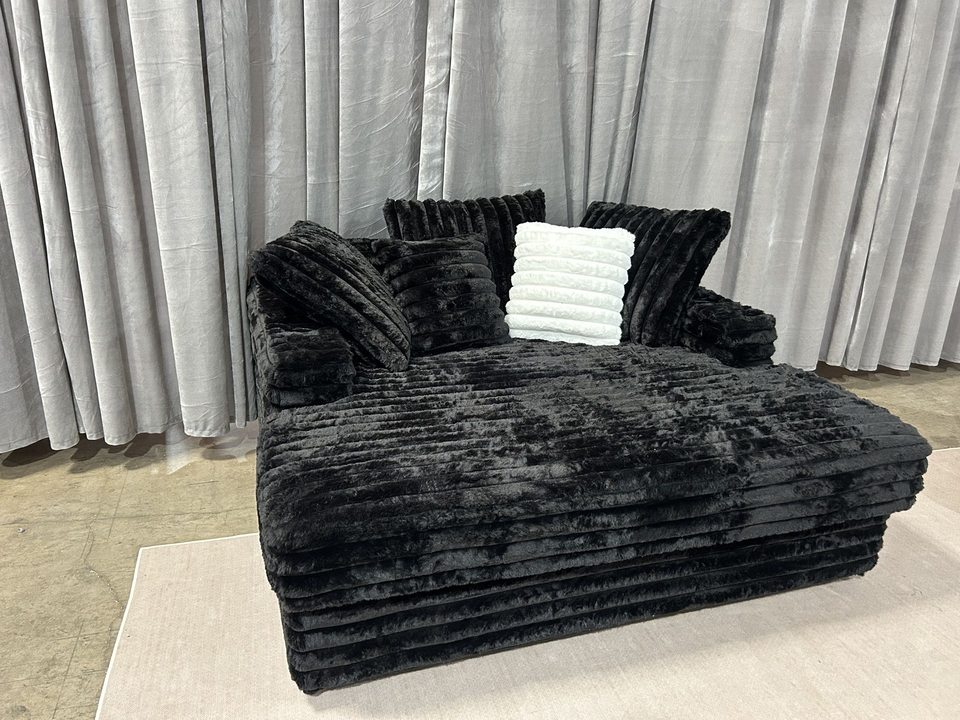 Fluffy Black Couch Oversized 