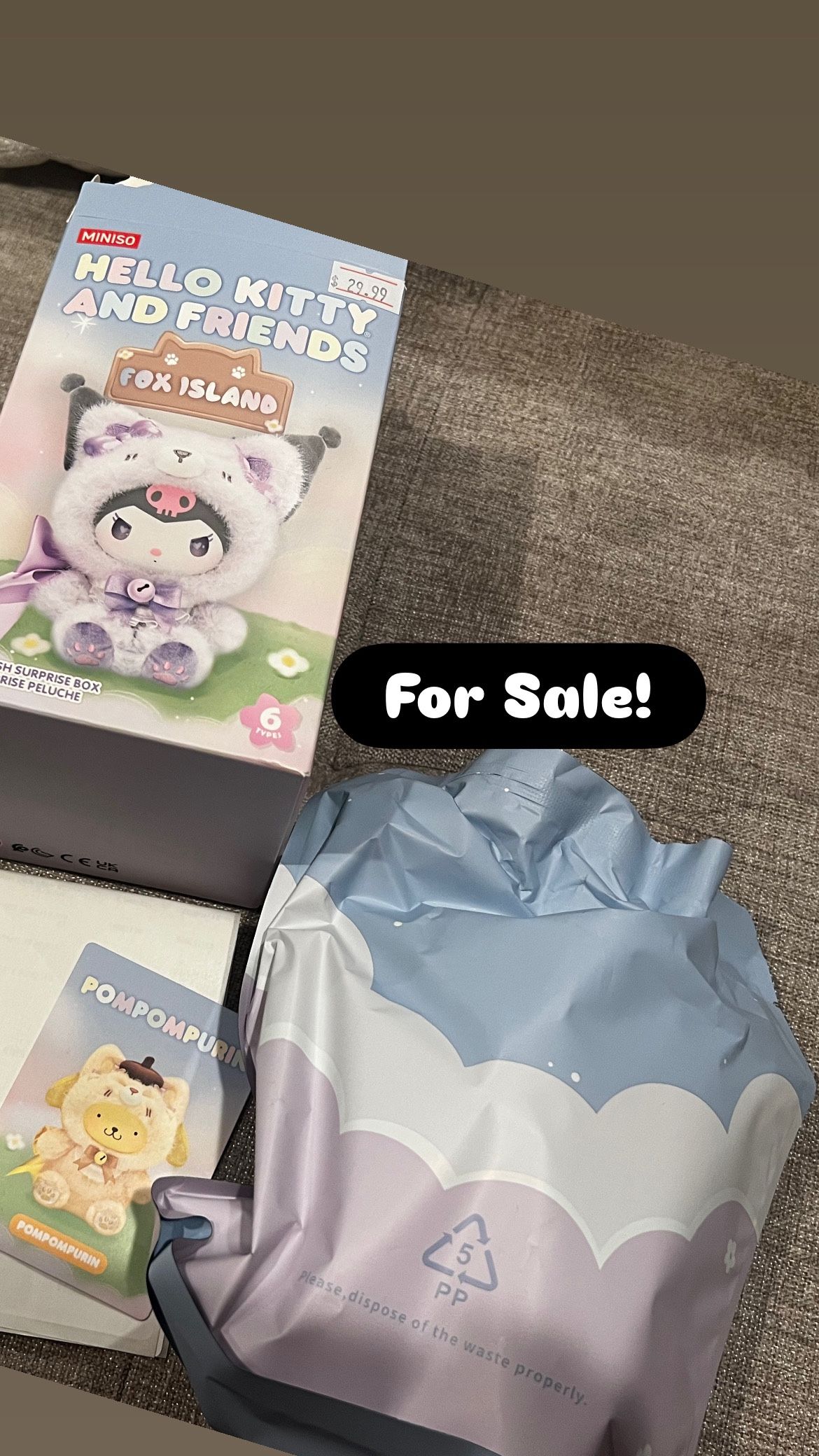 Miniso Fox Island Sanrio Pompompurin Plush Figure