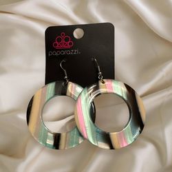 In Retrospect - Multicolored Iridescent Striped  Paparazzi 2 Inch Hoops New
