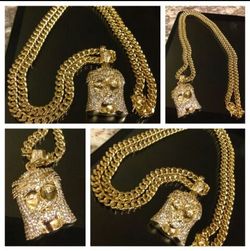 14K Gold Plated Cuban (30"/10MM) w/Jesus Head