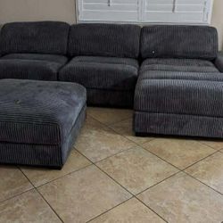 New 127x66 Corduroy Sectional Couch With Ottoman 