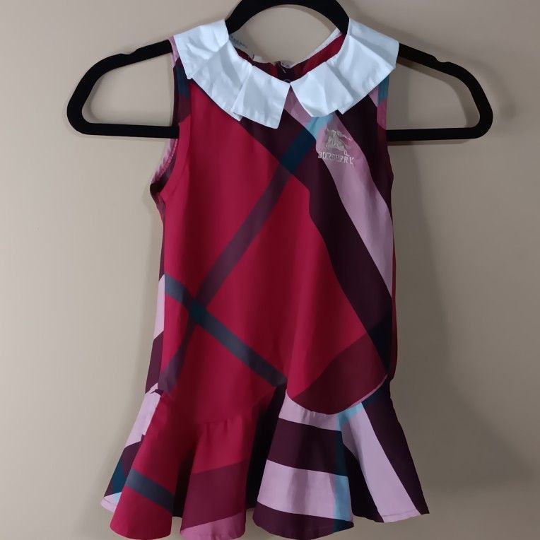 Burberry Red Geometric Dress with Peter Pan Collar