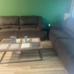 Comfortable Brown Reclining Sectional Sofa + Coffee Table Set - Great Condition